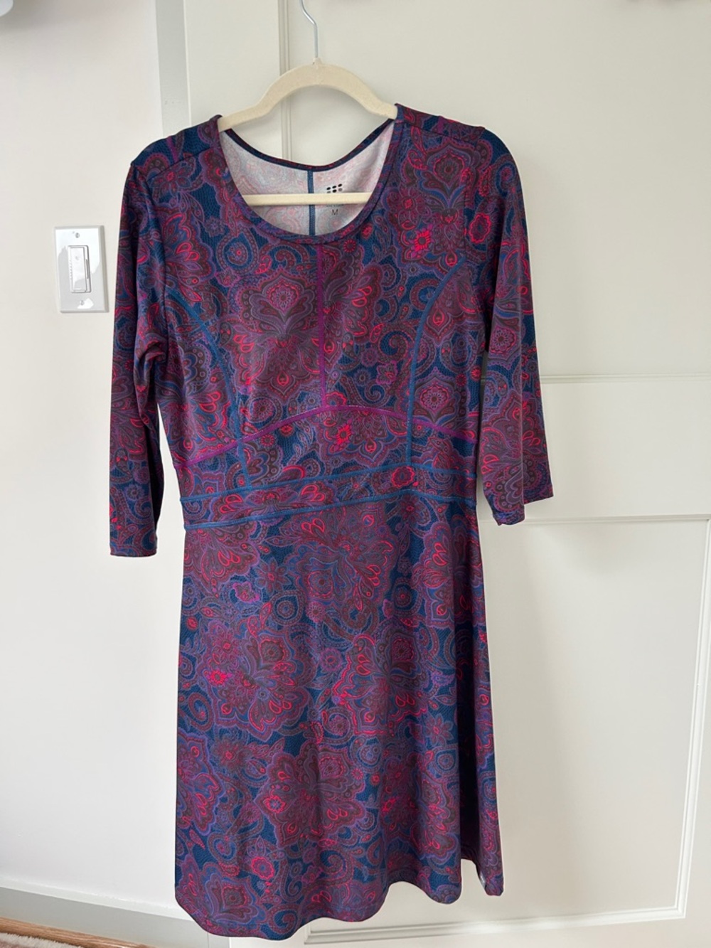 Title Nine Navy & Magenta Paisley Long-Sleeve Fit-and-Flare Dress